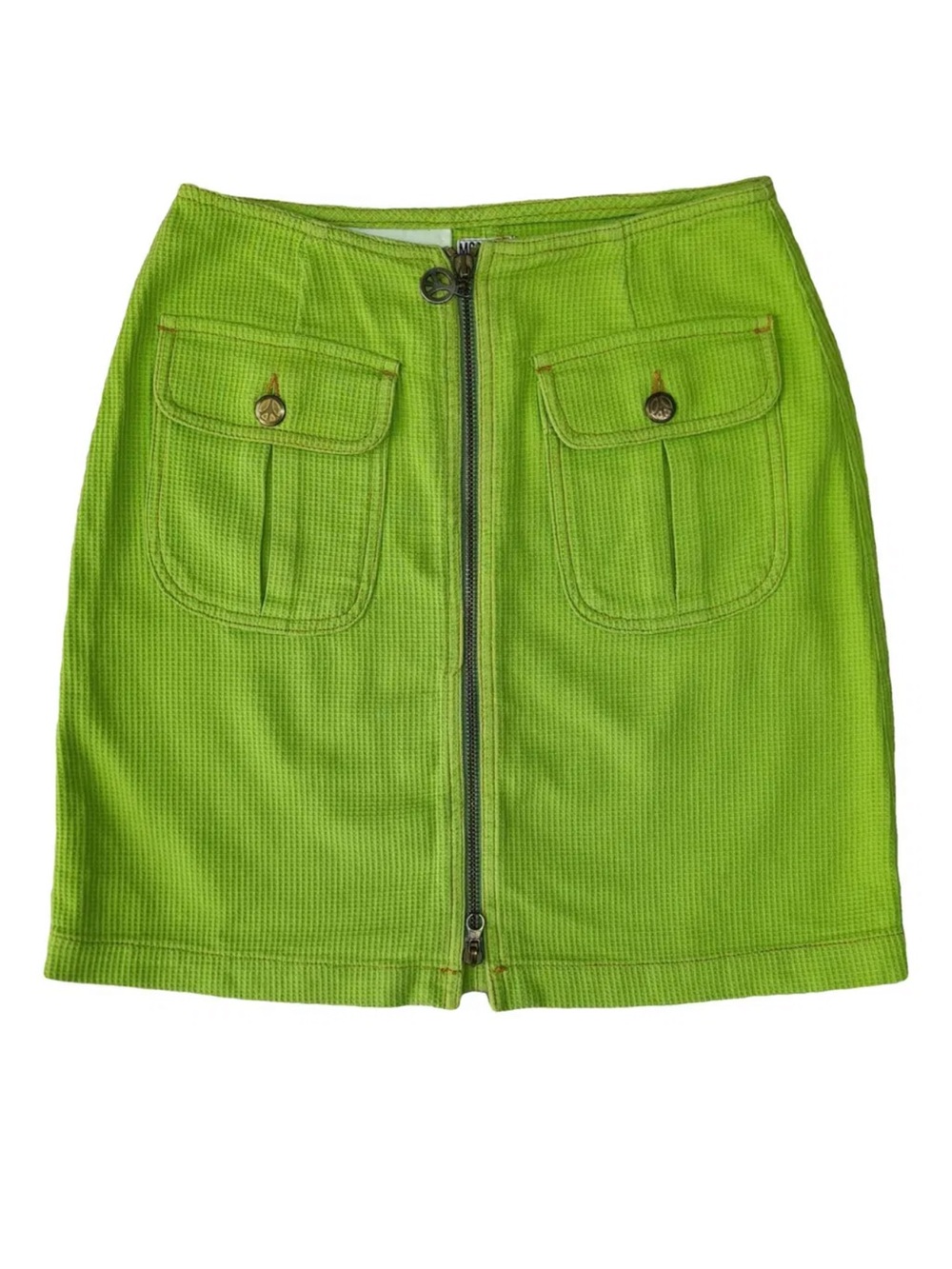 Moschino vintage Lime Green Front-Zip Pocket Mini Skirt (seen on The Nanny)
